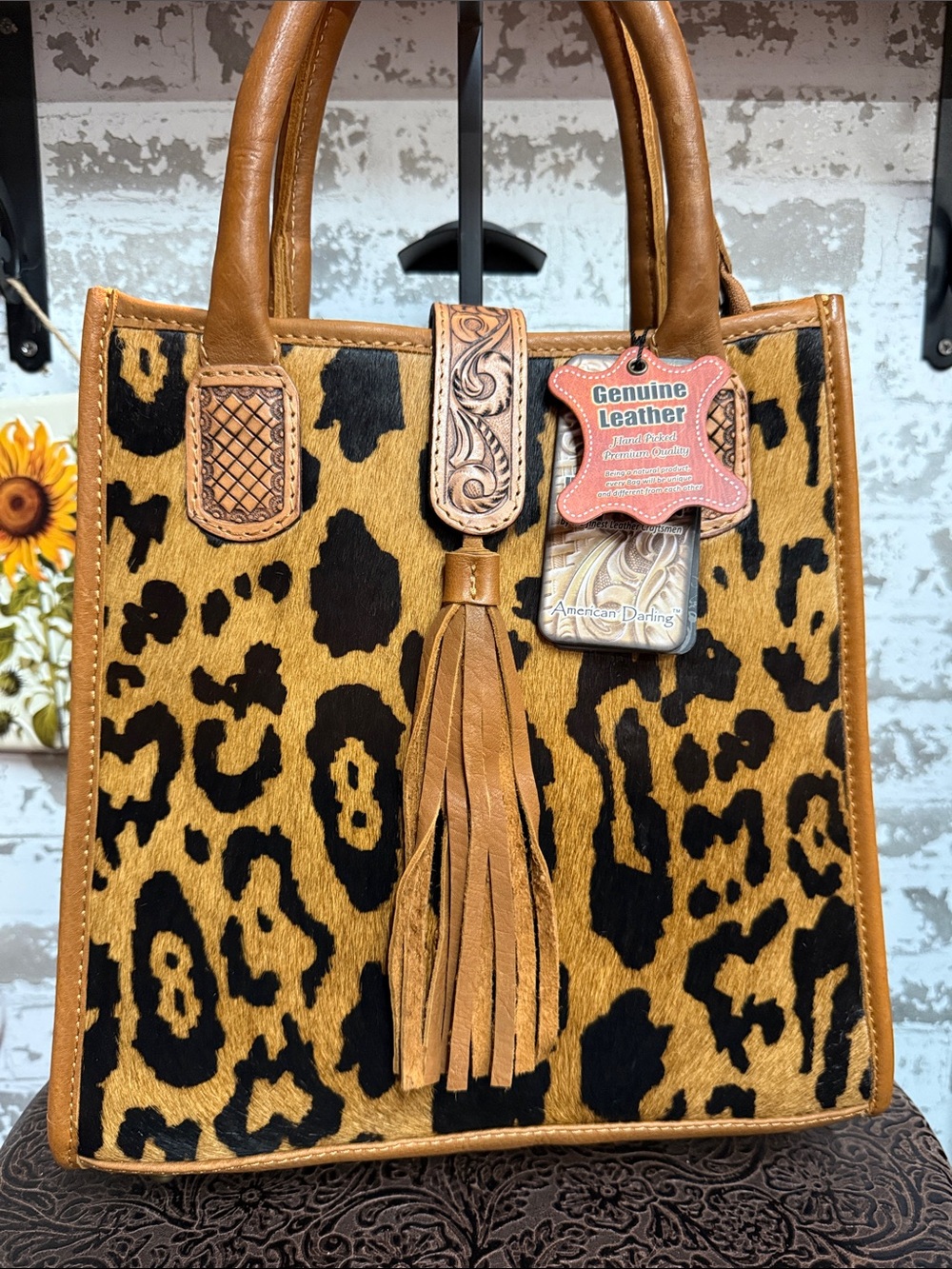 American Darling Leopard Hair-On-Hide Tote in Tan and Black